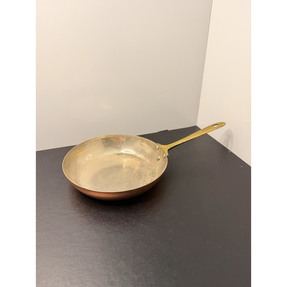 Vintage 6" Copper Skillet Frying Pan Brass Handle Tin Lined Cookware